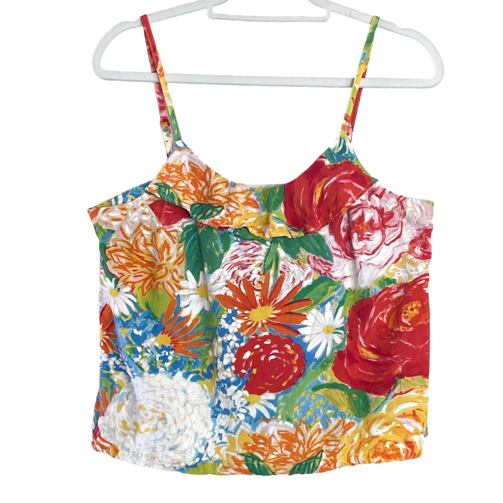 JAMS WORLD Jubilant Rose Garden Size Small Floral Ruffle Pullover Cami Tank Top